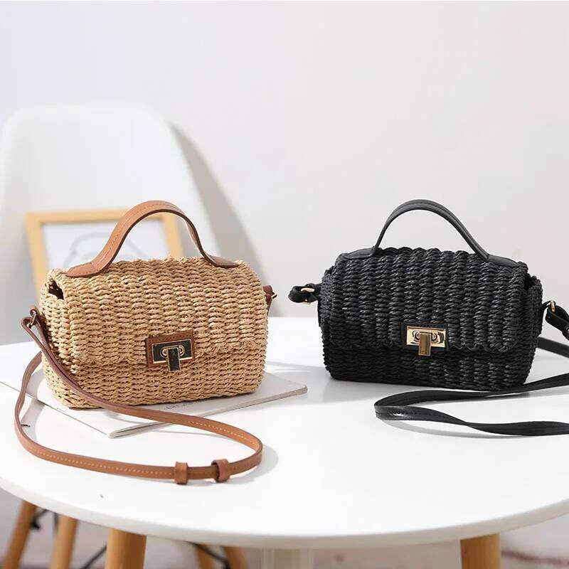 2023 New Natural Color Grass Box Type Portable Shoulder Crossbody Women's Versatile Vine Woven Bag
