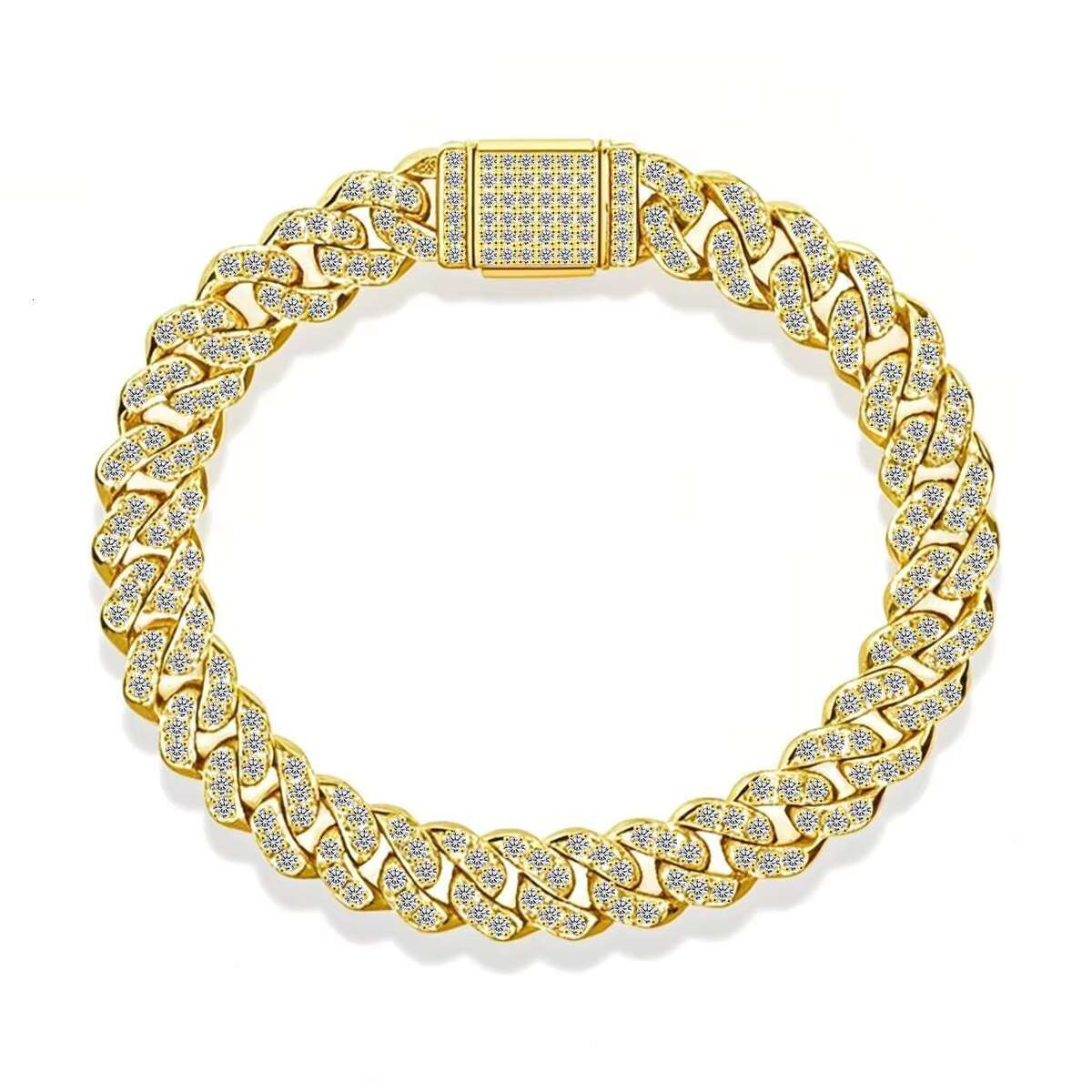 Punk Full Diamond Moissanite S925 Sterling Silver Cuban Link Chain Bracelet Moissanite Cuban Chain Bracelet