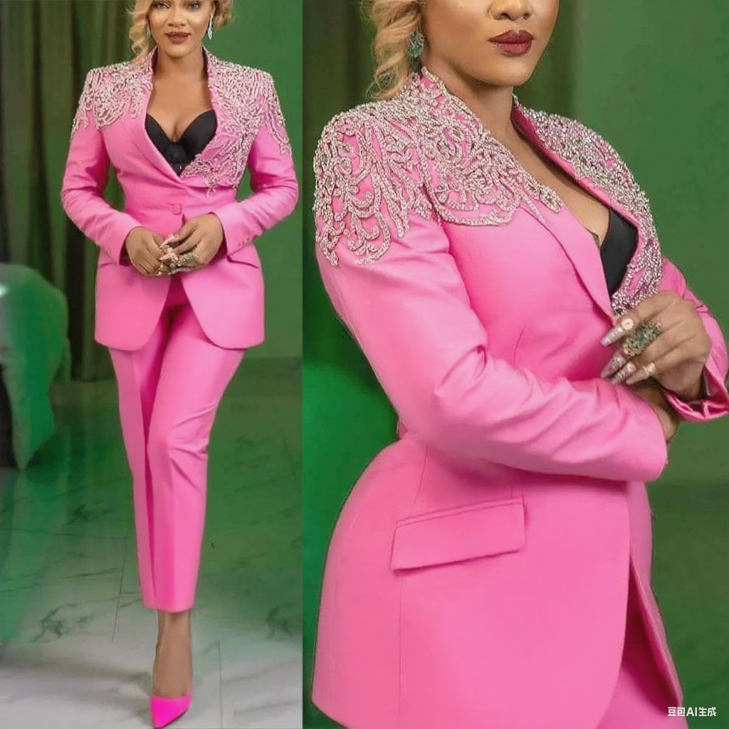 Crystals Flower Women Suit Set 2 Pieces Slim Fit Pants Wedding Tuxedos Formal Luxury Office Lady Jacket Coat Customized