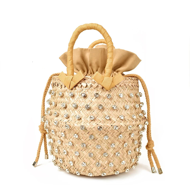 VIP Buy Summer Holiday Beach Bag with Pearl Ladies Woven Bucket Diamond ner Handbags 250624