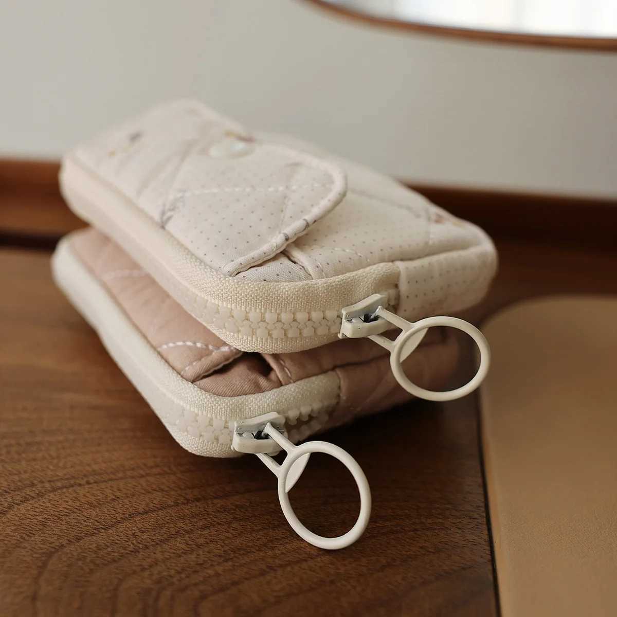 Lightweight multifunctional small bag polka dot floral sweet fabric card holder cherry print jewelry storage bag card wallet XJ250624