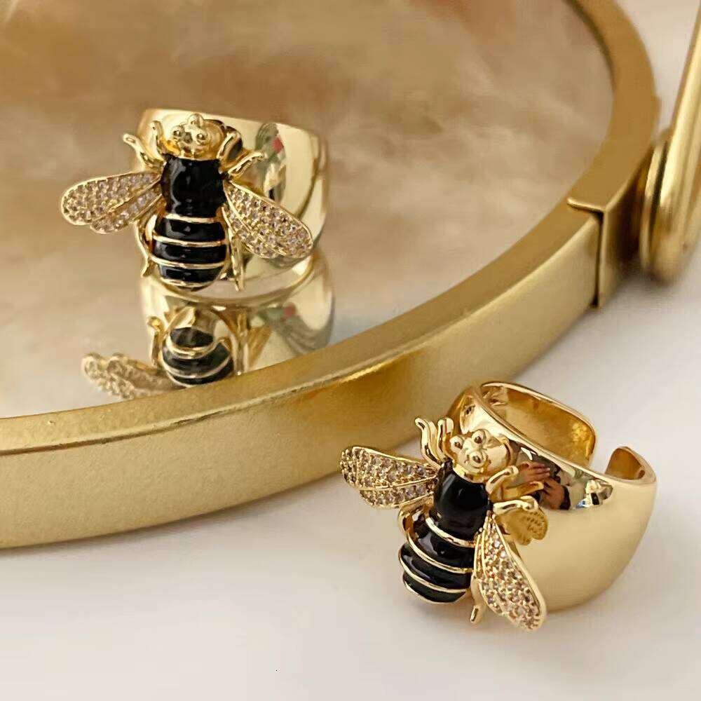 DHcollections Popular Design Micro Pave Zircon Enamel Bee Adjustable Ring Fashion Jewelry