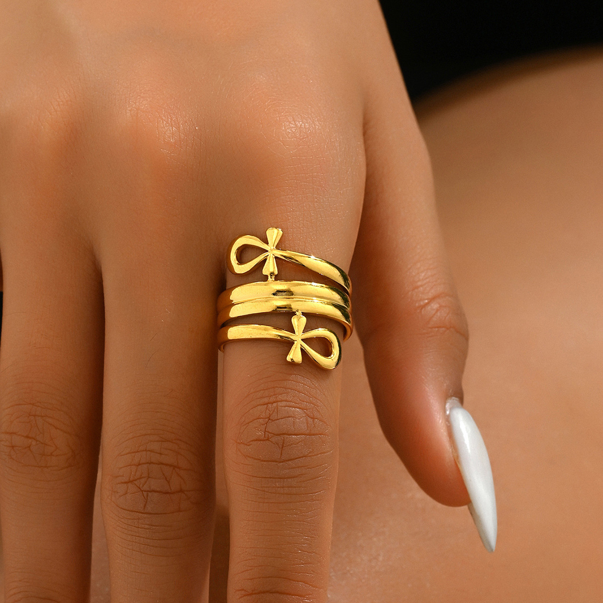 Unique Style Unisex Ring Simple Bowknot Fashion Double Layer Design High-End Couple Rings