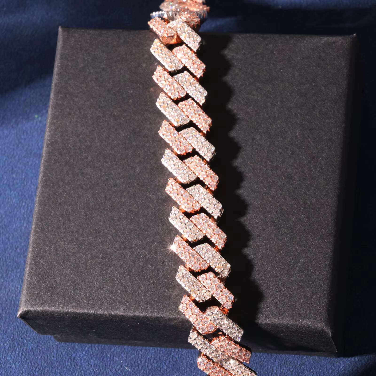 14mm Rose Gold Moissanite Hip Hop Bracelet Men 925 Sterling Silver Diamond Iced Miami Cuban Link Chain Luxury Mens Necklaces