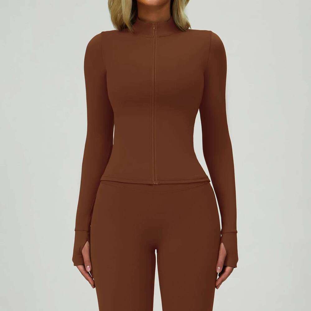 Women's Zipper Jacket Seamless Clothes Long Sleeved Fiess Coat Yoga Crop Tops with Thumb Holes Gym Workout Shirts