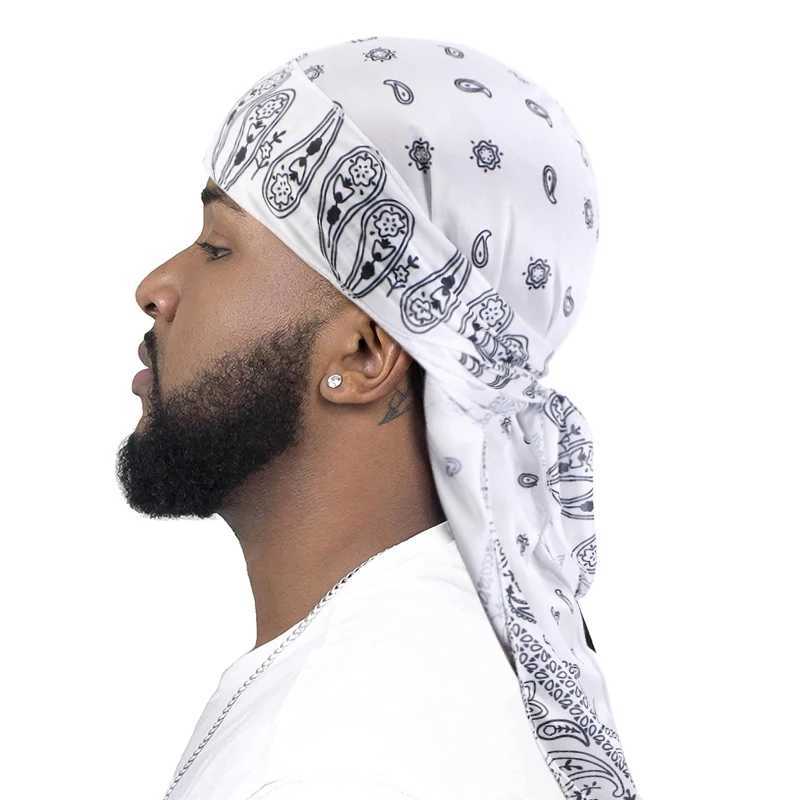 New Arrival New Men Satin Paisley Printed Durag Turban Bandanas Headwear Silky DuRag Doo Rag Long Tail Pirate Hat Wave Caps Hair Accessories U250623