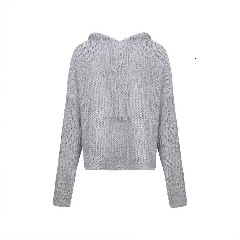 Loose Knitted Reflective Womens Hoodie Thin Hollow out n Night Glow Fashionable Korean Style Top Casual Streetwear 250616