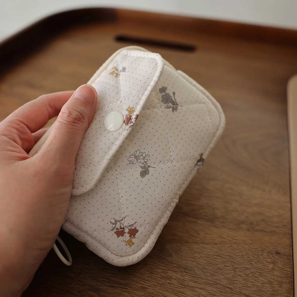 Lightweight multifunctional small bag polka dot floral sweet fabric card holder cherry print jewelry storage bag card wallet XJ250624