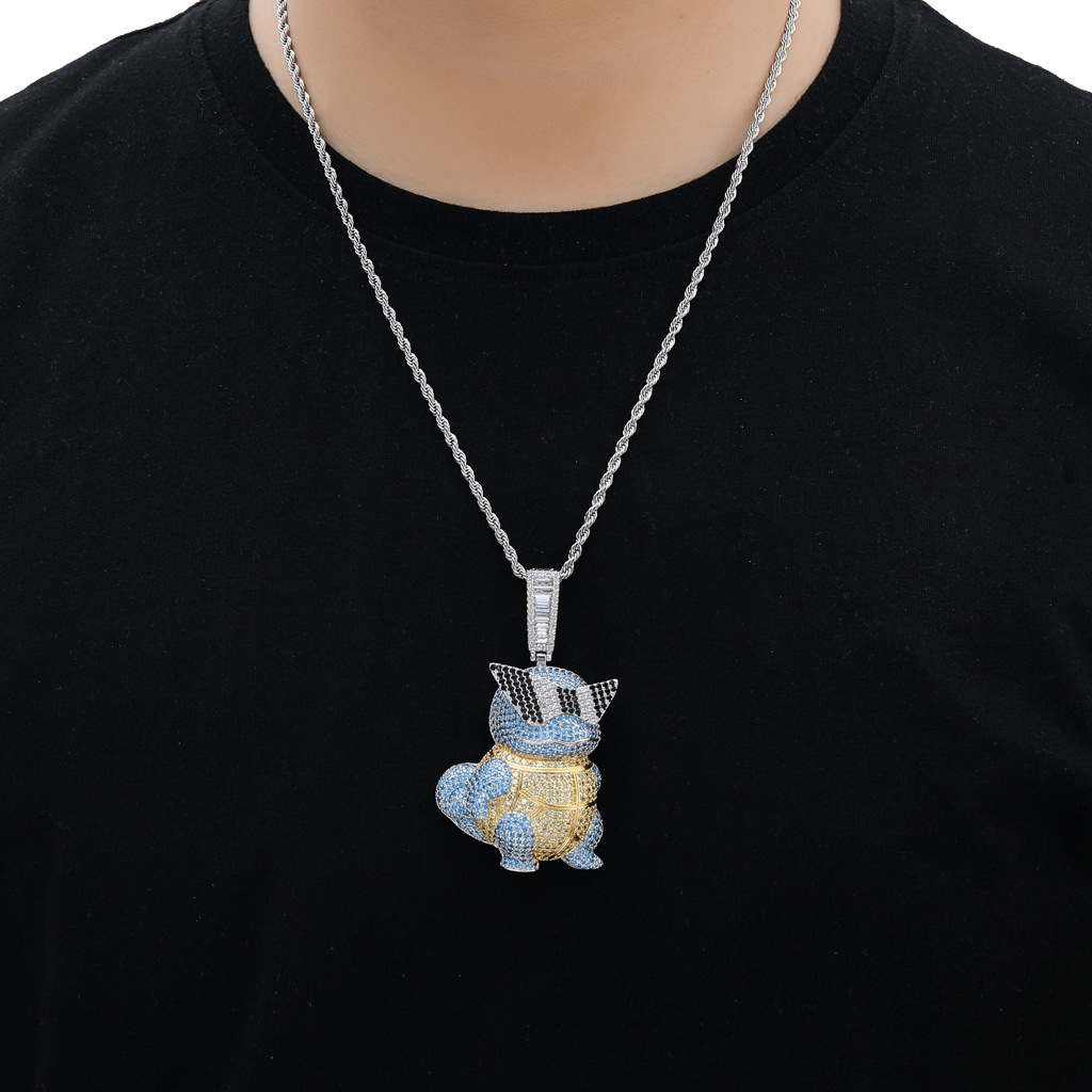 Hip Hop Cartoon Squirtle Pendant Iced Out Diamond Cool Men's Rave Moissanite Jewelry Pass the diamond tester