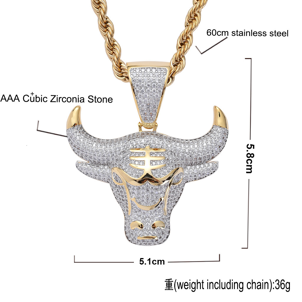 Moissanite Hip Hop Pendant Bull Head Iced Out Necklace Trendy Versatile Bling Men's Jewelry Pass the diamond tester