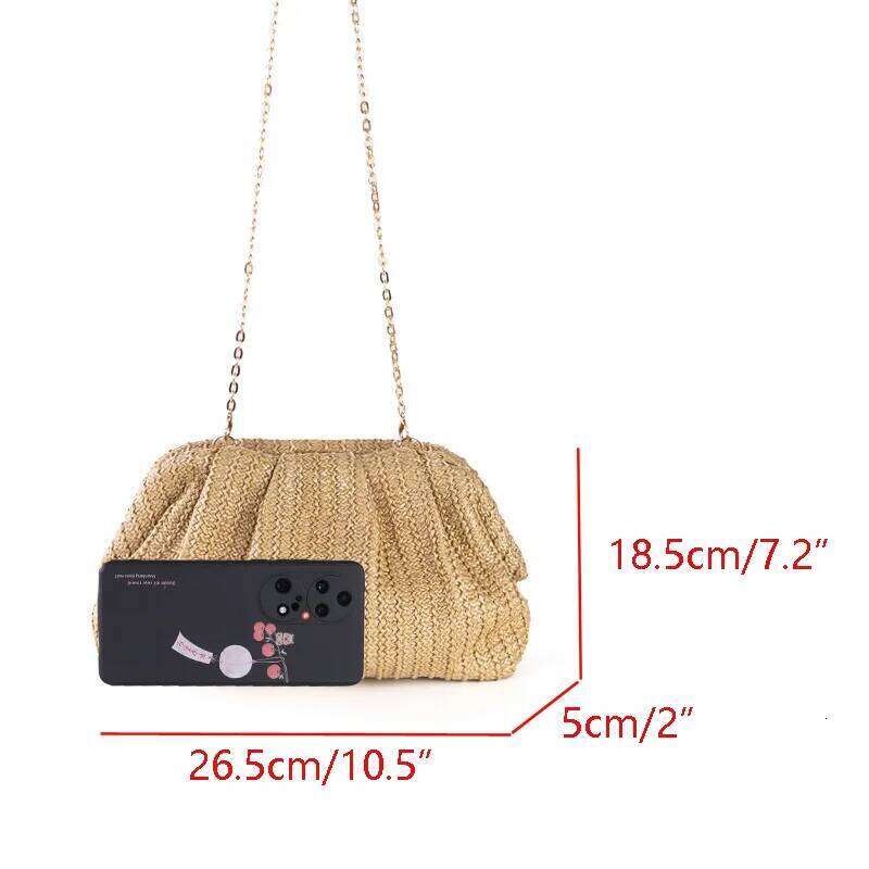 Casual Shell Straw Clutch Women Chains Shoulder Crossbody Bags Summer Beach Bag Small Phone Purses For Party 2024