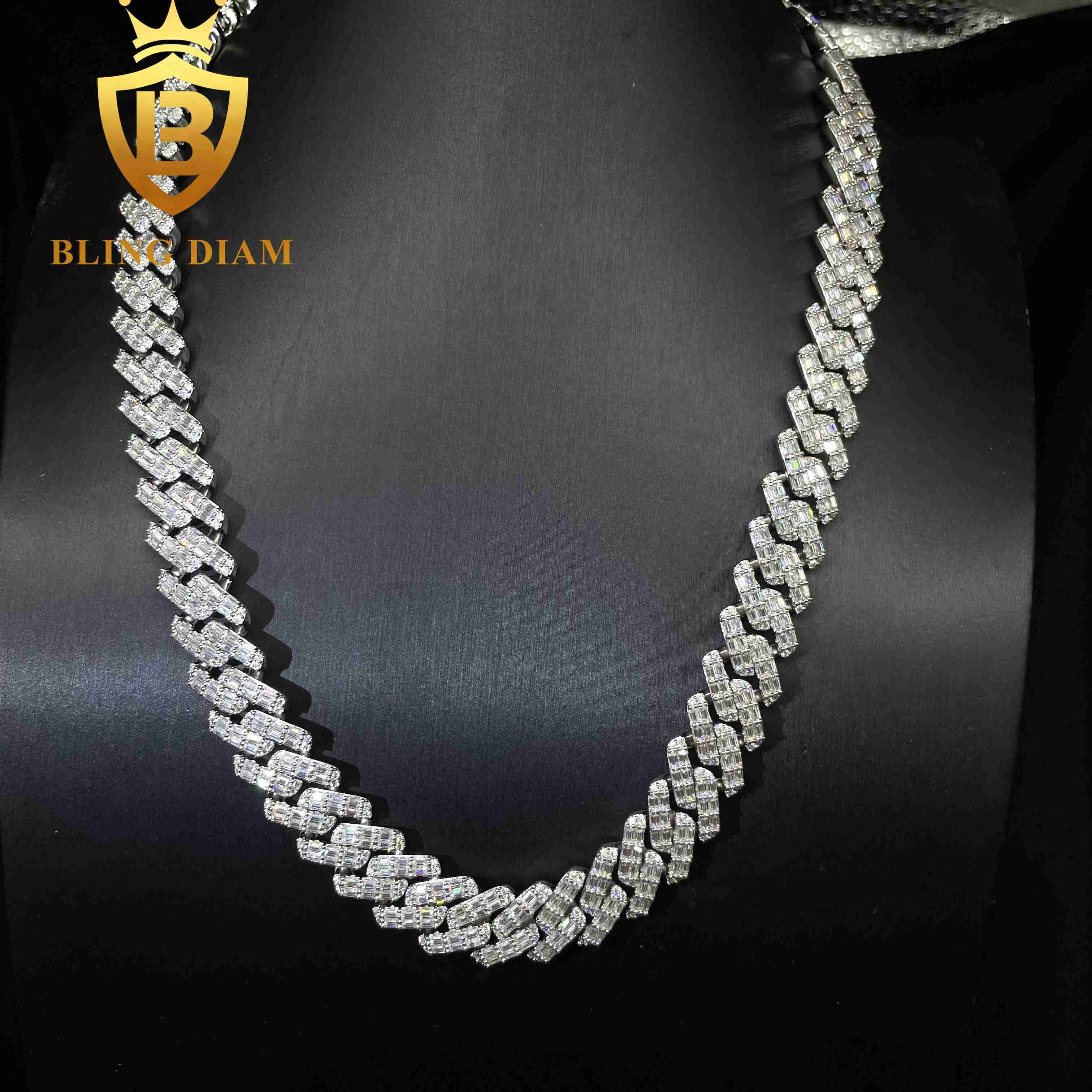 Pass Diamond Tester 15mm 2 Rows Solid 925 Sterling Silver Men Hip Hop Jewelry Iced Out VVS Moissanite Cuban Link Chain Necklace