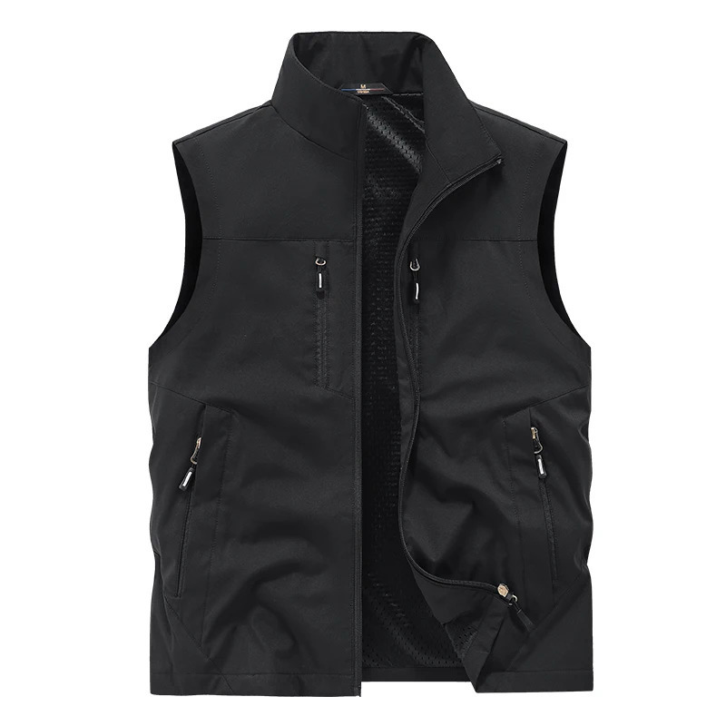 Summer Vest Jacket Waistcoats Male Breathable Mens Multi-pocket Fishing Pography Vest Mens Thin Stand-up Collar Vest 250617