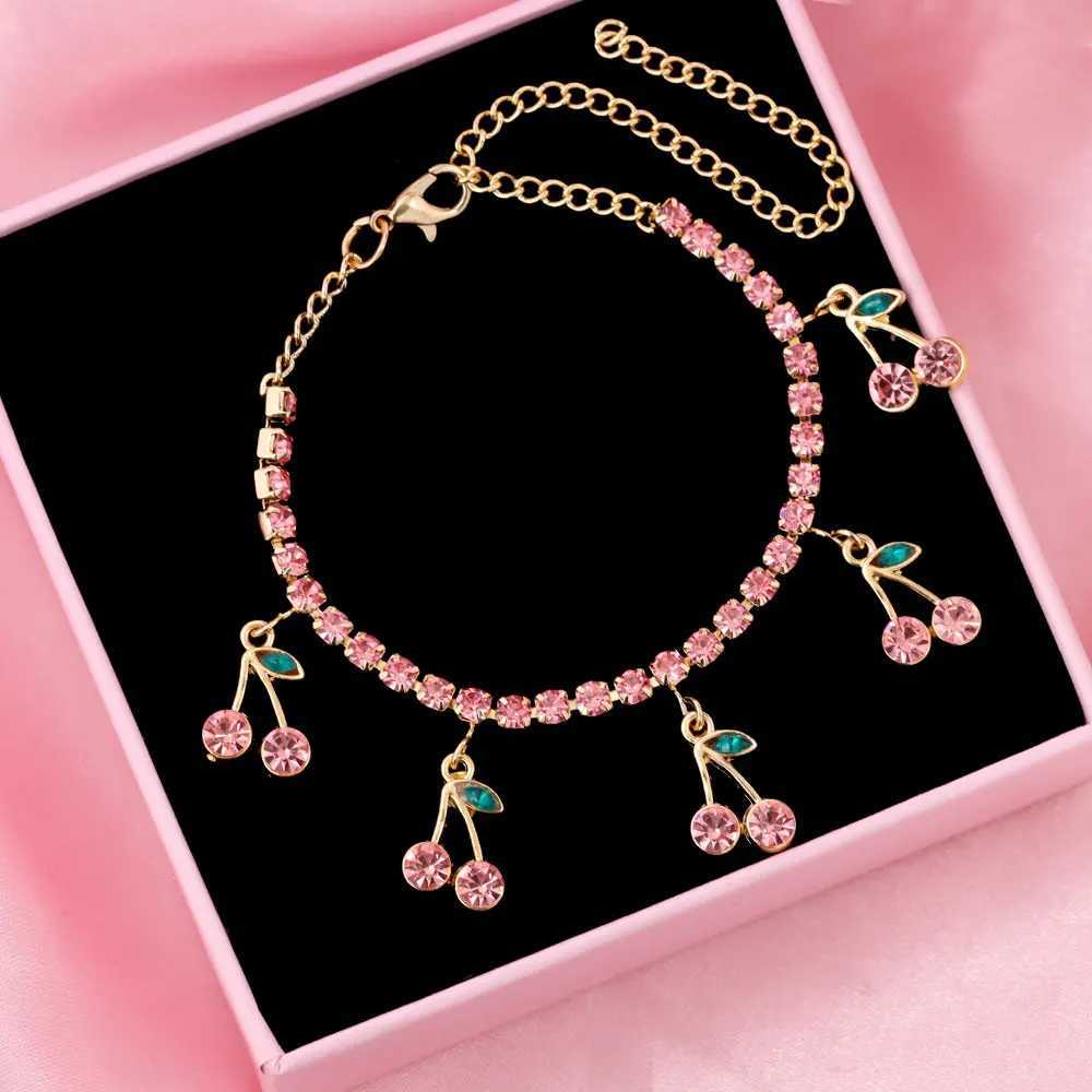 Bohemia Beach Crystal Cherry Chain Anklets For Women New Pink Rhinestone Cherrys Tennis Ankle Foot Bracelet Trendy Jewelry U250624