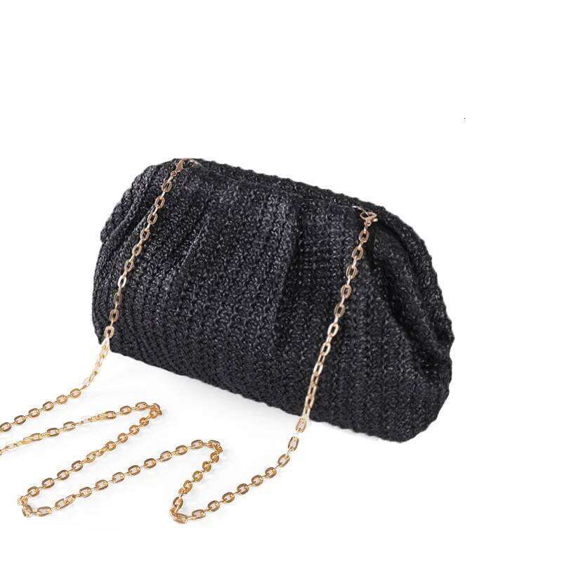 Casual Shell Straw Clutch Women Chains Shoulder Crossbody Bags Summer Beach Bag Small Phone Purses For Party 2024