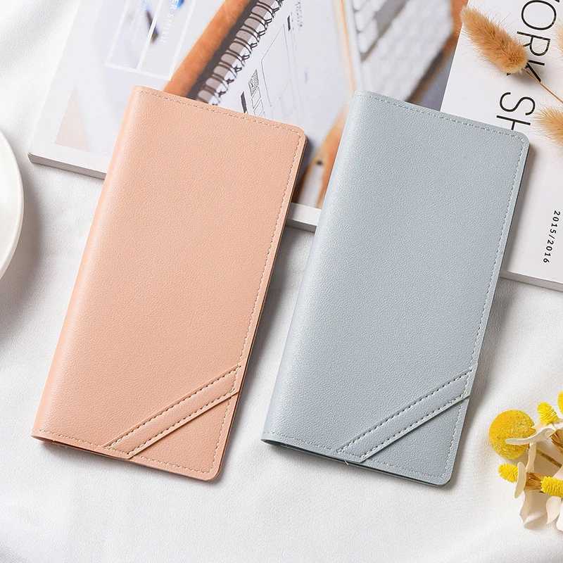 Minimalist Ultra-Thin Womens LG Wallets for Checkbook Holder PU Leather Hasp Bifold Female Slim Coin PurseXJ250624