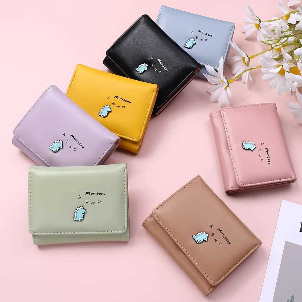 Women Short Wallet Little Dinosaur Design Small Purse Cute Simple Bank Holder Tri-Fold Fastener Mini Mey BagXJ250624