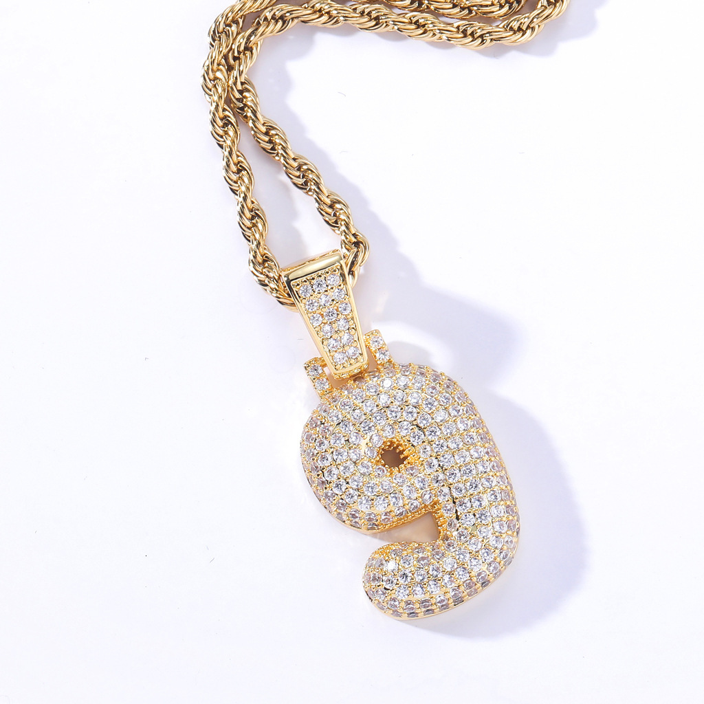 Luxury Moissanite Hip Hop Iced Out Bubble Number Pendant Necklace 18K Gold Plated Druzy jewelry Pass the diamond tester