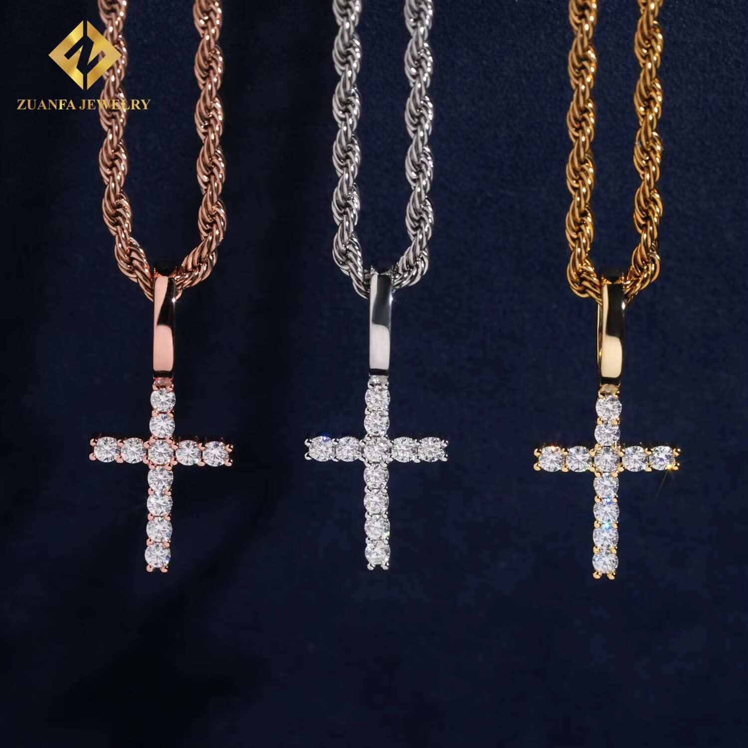 Pass Diamond Tester Iced Out Fire Jewelry 925 Sterling Silver Fashion Cross Pendant Necklaces Charms Hip Hop