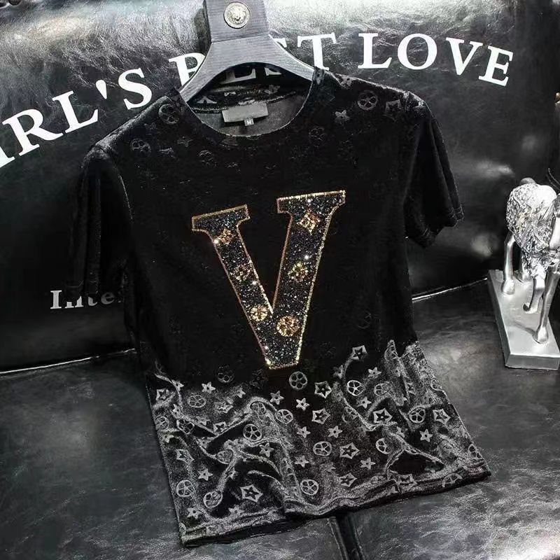 Summer new high-grade cotton men's fashion casual all round neck short-sleeved T-shirt cotton light luxury handsome men all black