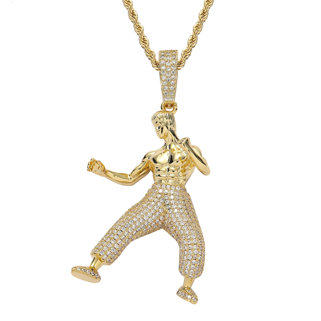 Luxury Moissanite Necklace Bruce Lee Kung Fu Pendant Iced Out Solid 3D Hip Hop Streetwear Bling Pass the diamond tester
