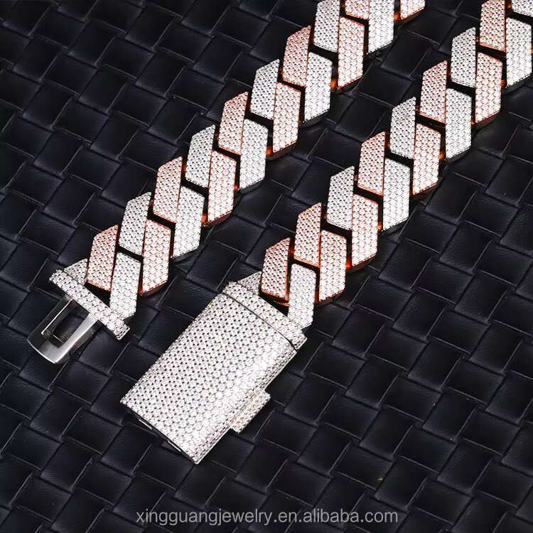 Hiphop in Stock Moissanite Cuban Link Chain 4row 20mm White Gold 2 Tones 925 Sterling Silver Iced Out Moissanite Cuban Chain