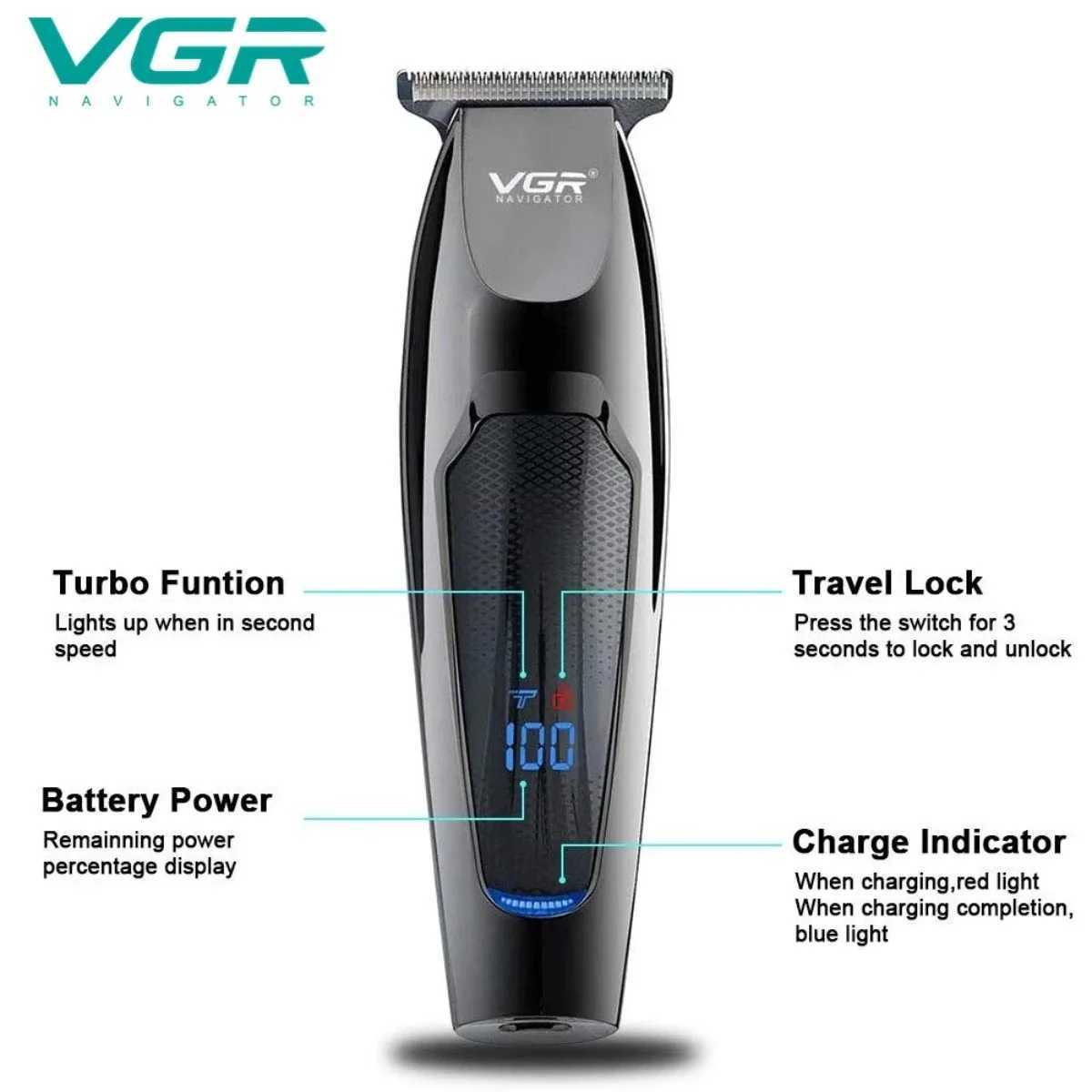 VGR Hair Trimmer Professional Hair Clipper LED Display Hair Cutting Machine for Men Rechargeable Mini Mens Hair Trimmer V-070 XJ250624