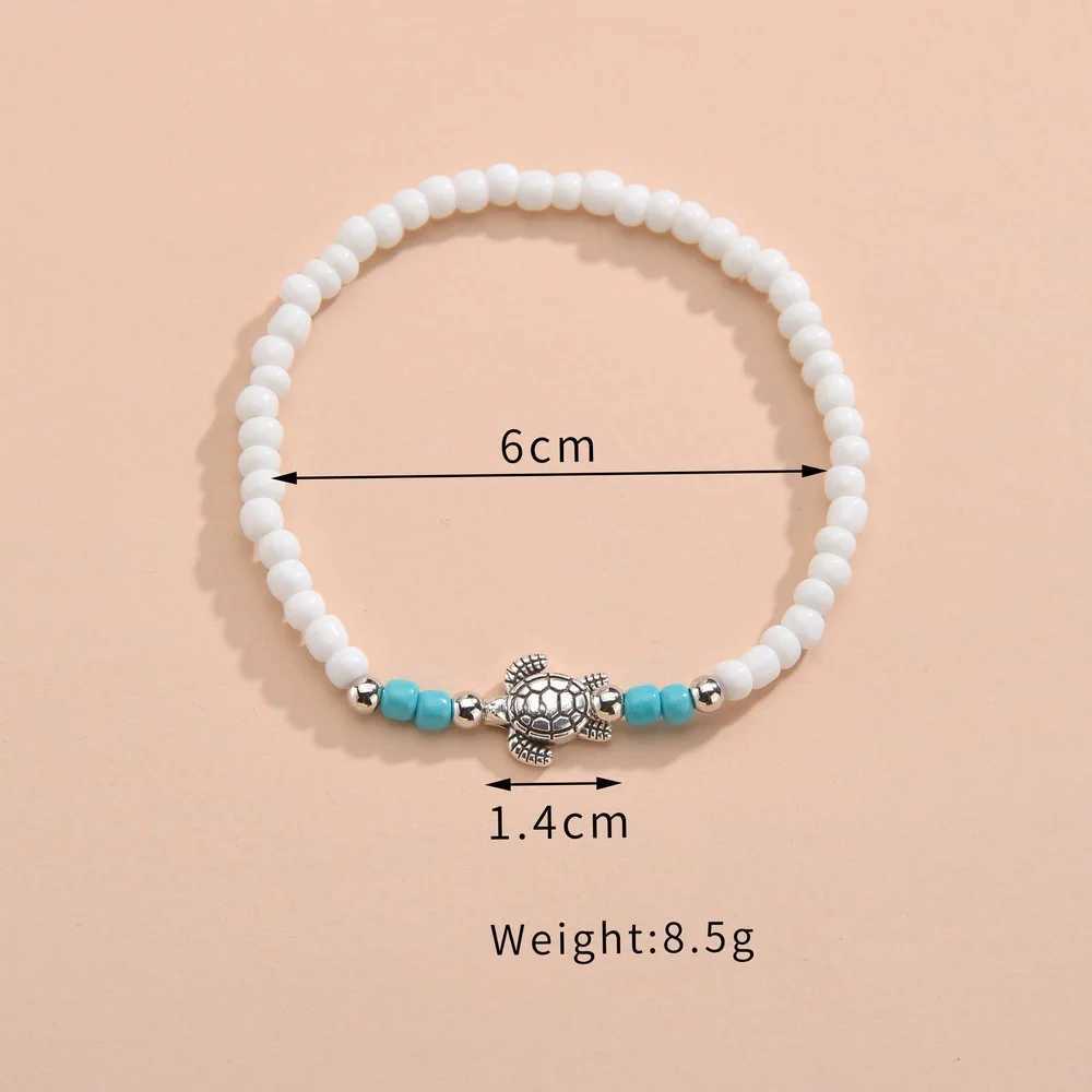Cute Sea Turtle Rainbow Beaded Anklets For Women Elastic Rope Chains Adjustable Ankle Bracelet Beach Jewelry Summer Accessories U250624