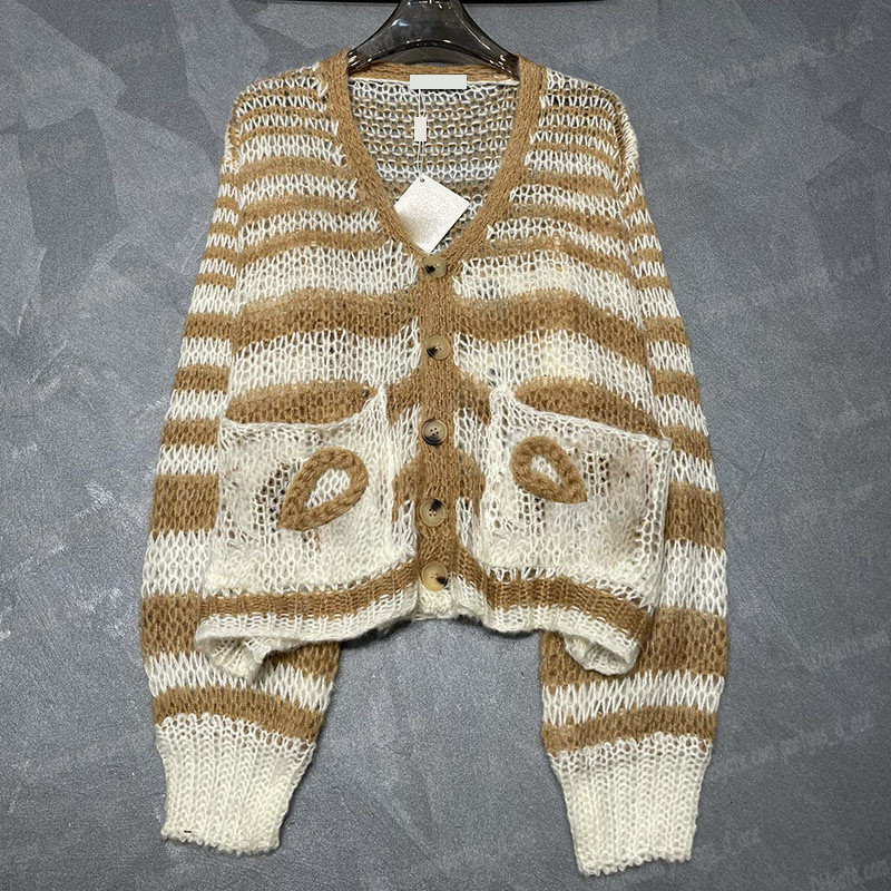 Designer Hollow Women Sweater Cardigan Luxury Striped Long Sleeve Sweaters Summer Vacation Street Style Birthday Party Knits Jacket