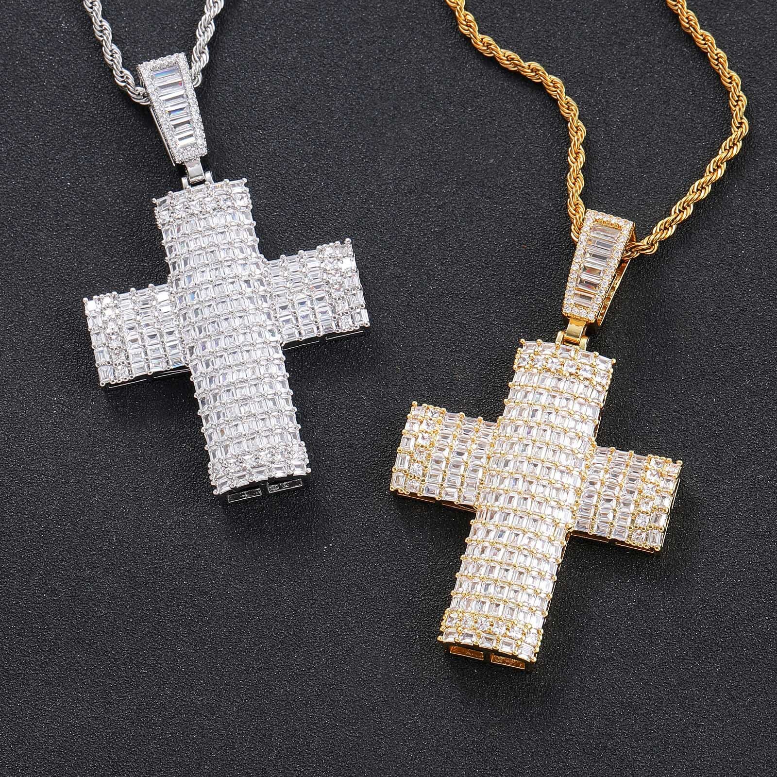 Hip Hop New Style Ice Out Cross Pendant Punk Minimalist Street Cool Men Hip Hop Moissanite Necklace Pass the diamond tester