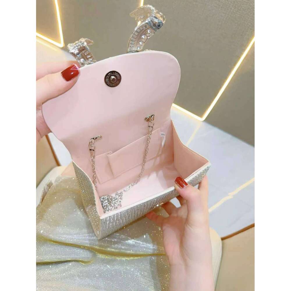 Glitter Shiny Rhinestones Dia Metal Bow Knot Women's Handbag Shoulder Messenger Wedding Party Clutch Purse Evening Bag