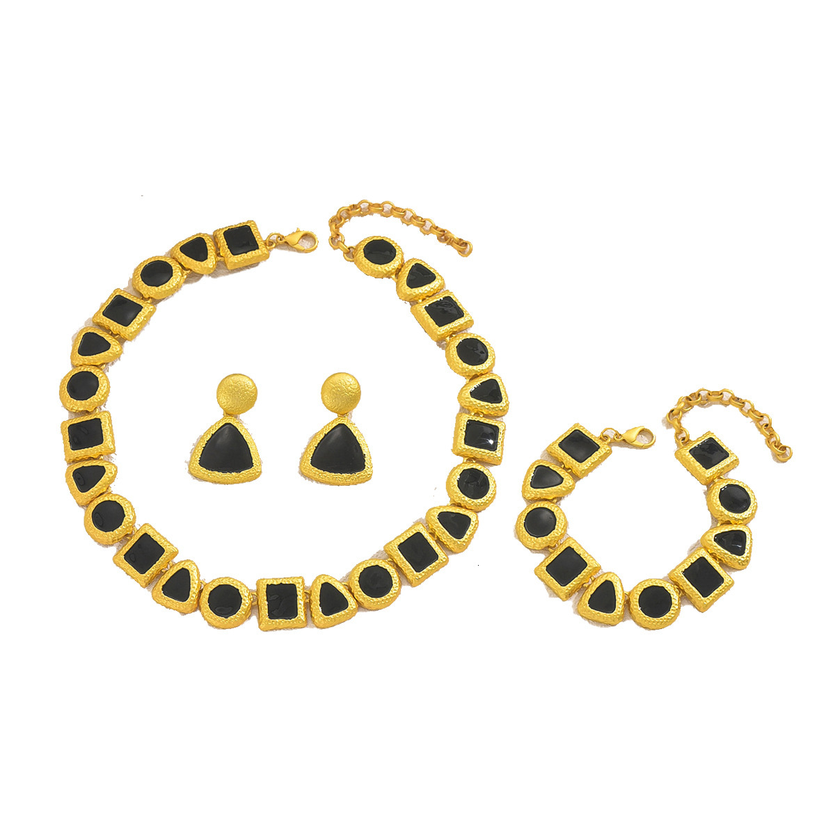 Style Women's Necklace Earrings Bracelet Set Personality Oil Drip Design Long Clavicle Chain Jewelry