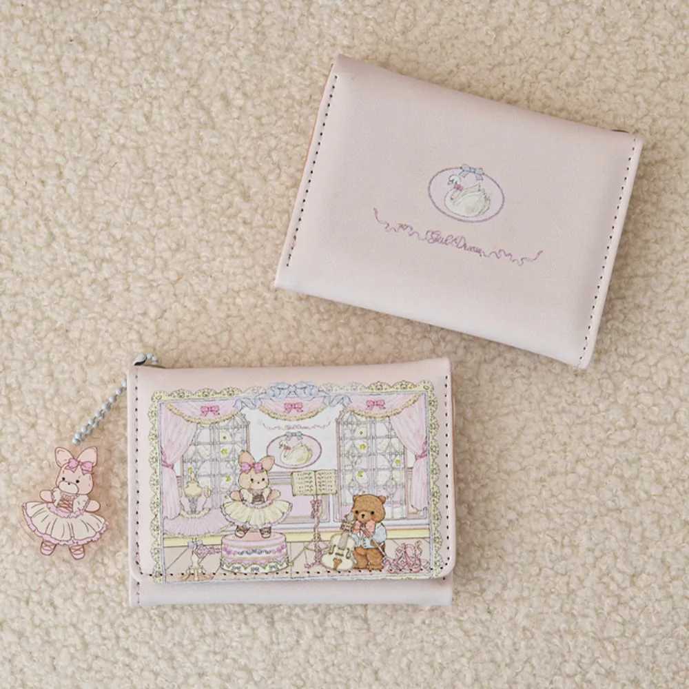 Vintage Bear and Rabbit Short Wallet Multi Slot Portable Mey Bag PU Coin Purse Girl XJ250624
