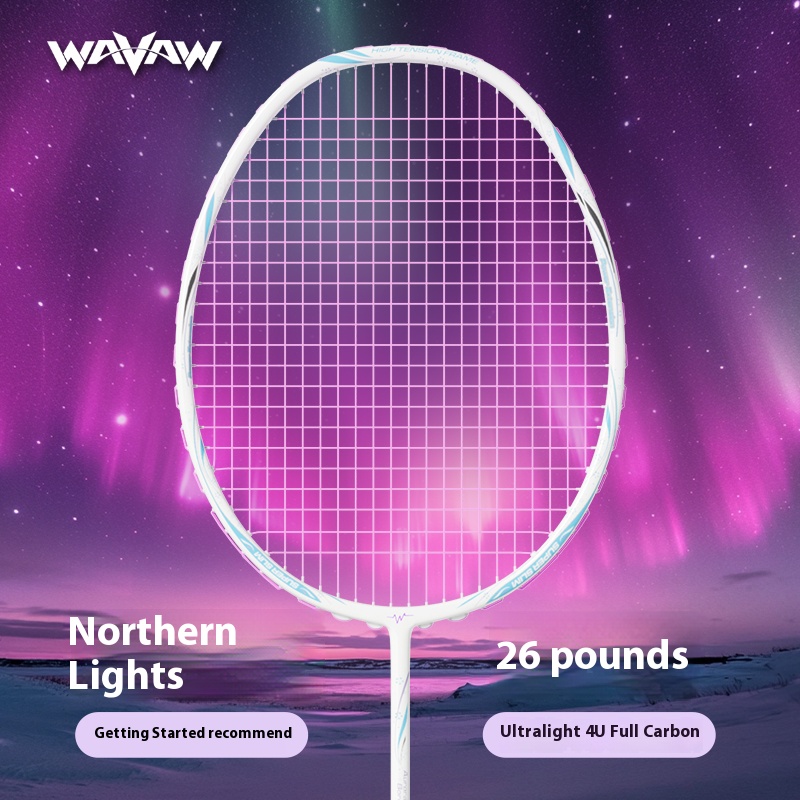 Aurora Borealis Badminton Racket | Beginner-Friendly | 26LBS Tension | 4U Ultralight Full Carbon Fiber | Shock-Absorbing Design