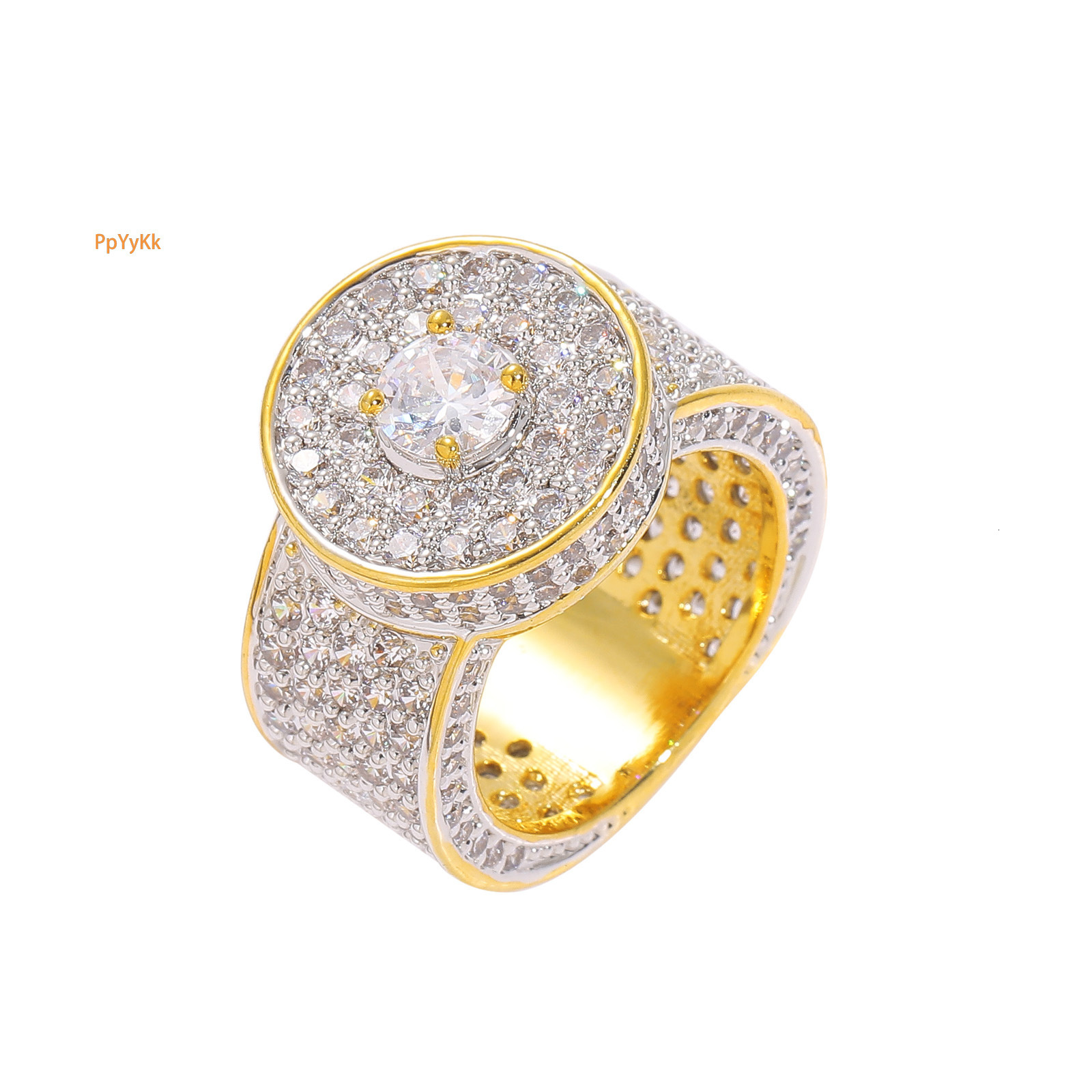 Luxury Moissanite Large Diamond Gold Plated Ring Real Gold Electroplating Hip Hop Full Diamond Ring Passes the diamond tester