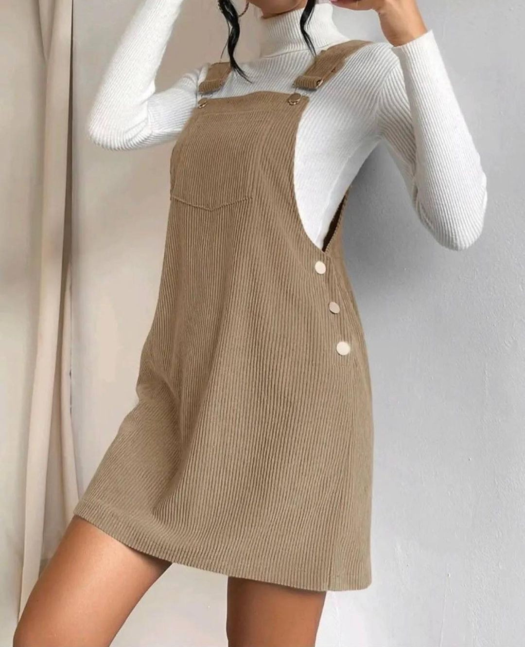 New Spring Corduroy Loose Sleeveless Strap Dress Solid Color Slip Dress 210413