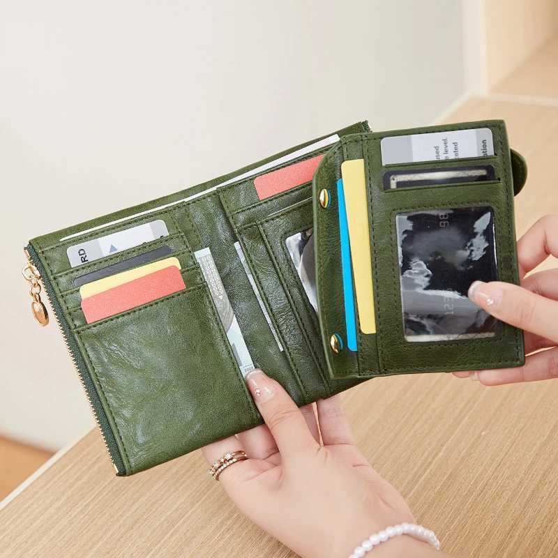 New Womens Wallet Simple and Multifunctional Three-Fold Wallet with Buckle Double Zipper Short Coin Purse XJ250624