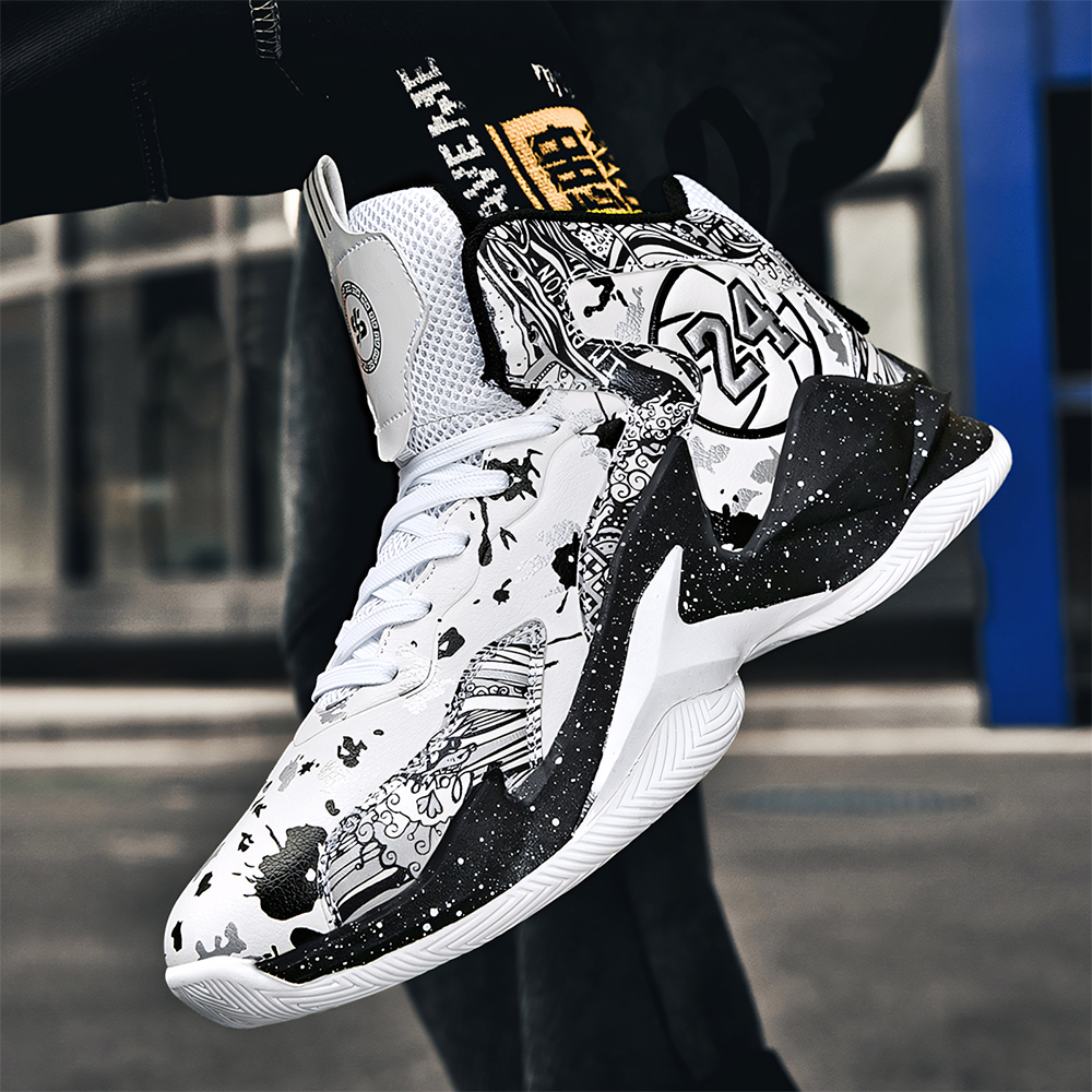 8905-Fall/Winter High Top Men's Shoes, Basketball Shoes, Grip Mesh, Leather, Boys' Sneakers, Combat Shoes, Anti-Slip Running Shoes