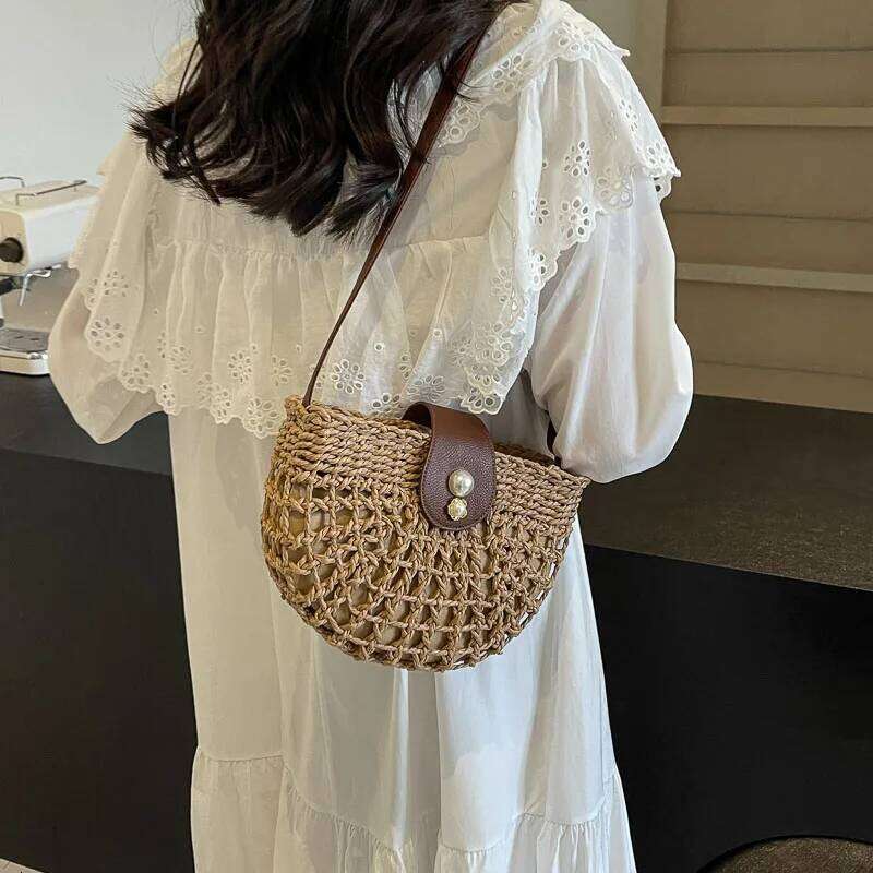 Luxury Designer bags LEFTSIDE Small Hollow Out Straw Crossbody for Women 2025 Fashion Summer Shoulder Bags Lady Travel Handbags Weave Beach Bag