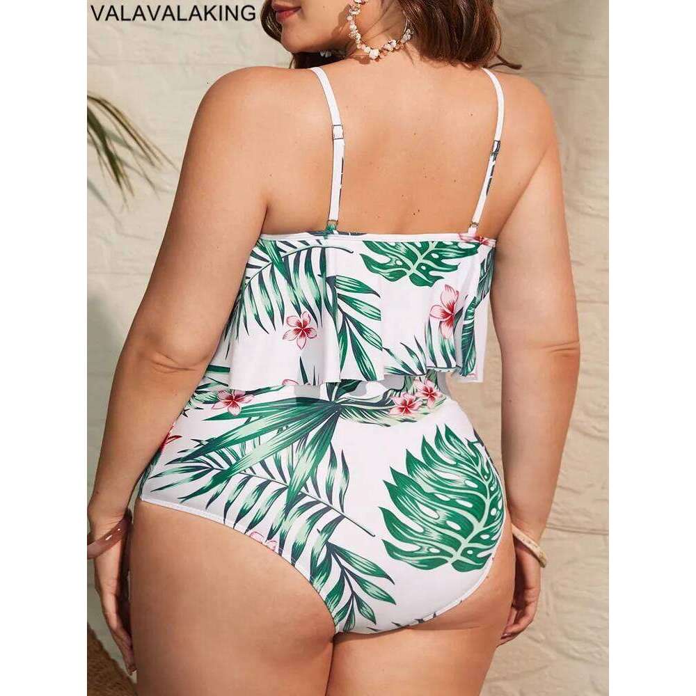 Valavalaking 2025 Print Plus Size Swimwear Women Hollow Strapped Large Big One Piece Swimsuit Curvy Beach Chubby Bathing Suit