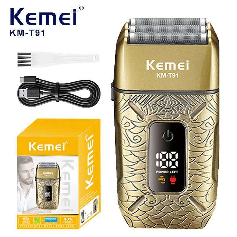 Kemei Electric Triple Blades Razor Rechargeable Barber Foil Shavers Professional Cordless Bald Head Shaving Hine Men Km-T91
