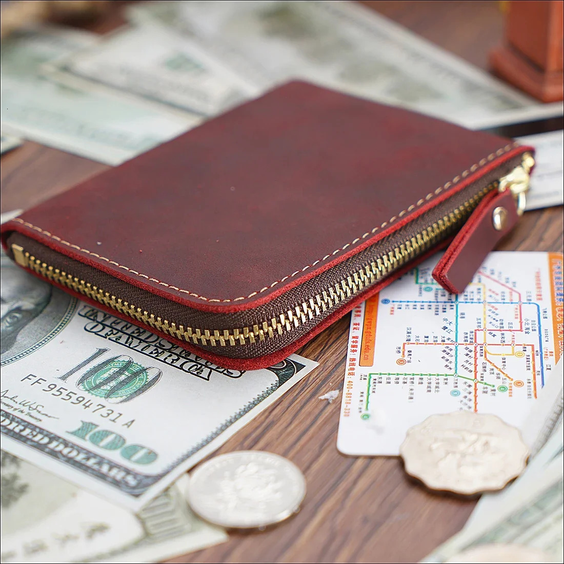 Natural Leather Credit ID Card Holder Vintage Fashion Coin Purse Small Wallet Clutch Zipper Clamp For Money Short Wallet Unisex 250623