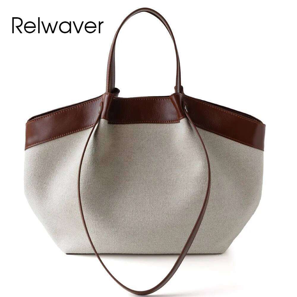 Luxury Designer bags Relwaver canvas genuine leather tote 2025 autumn winter trapeze big small shoulder commuting ladies chic hand bag