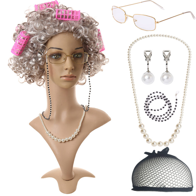 Granny dress up wig Synthetic wig Curling iron For festival dress up Performance cosplay Character dress up