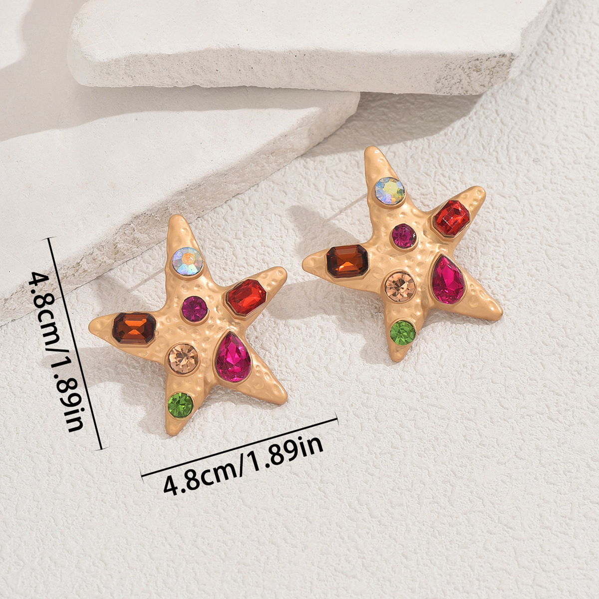 Fashion Style Women's Personality Starfish Inlaid Corful Design Stud High-End Earrings