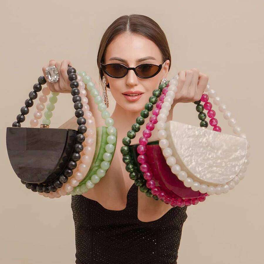 New pearlescent leopard print acrylic beaded handle simple square dinner bag for women bridal wedding party clutch purses