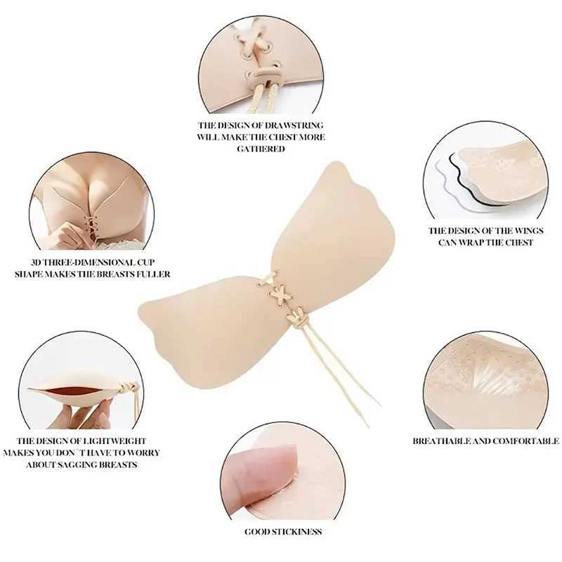 Silicone Nipple Cover Bras Women Seamless Strapless Push Up Brassiere Self Adhesive Invisible Underwear Ladies Sexy Lingerie W250624