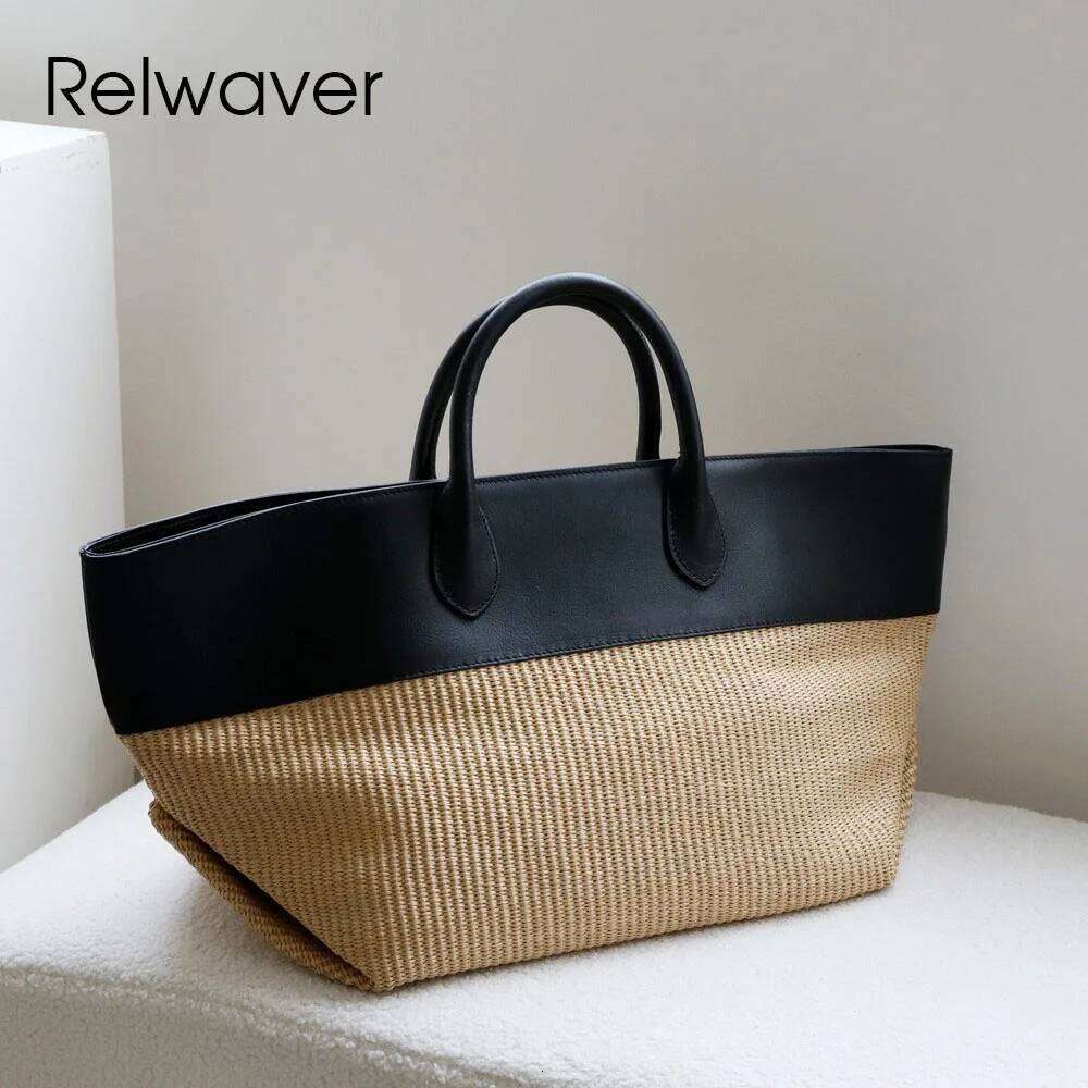Luxury Designer bags Relwaver tote bag genuine leather straw weaving women handbags 2025 autumn winter fashion folding commuting ladies trapeze