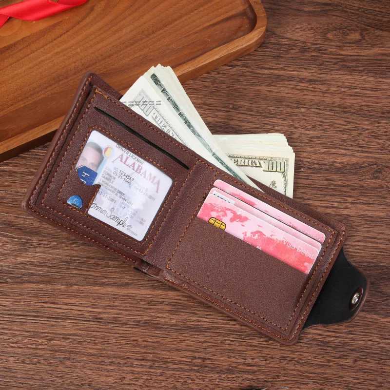 Leather Mens Bifold Wallets Zipper Coin Purse Anti-Theft Magnetic Buckle Casual Youth Slim Short Multiple Card Holder WalletXJ250624