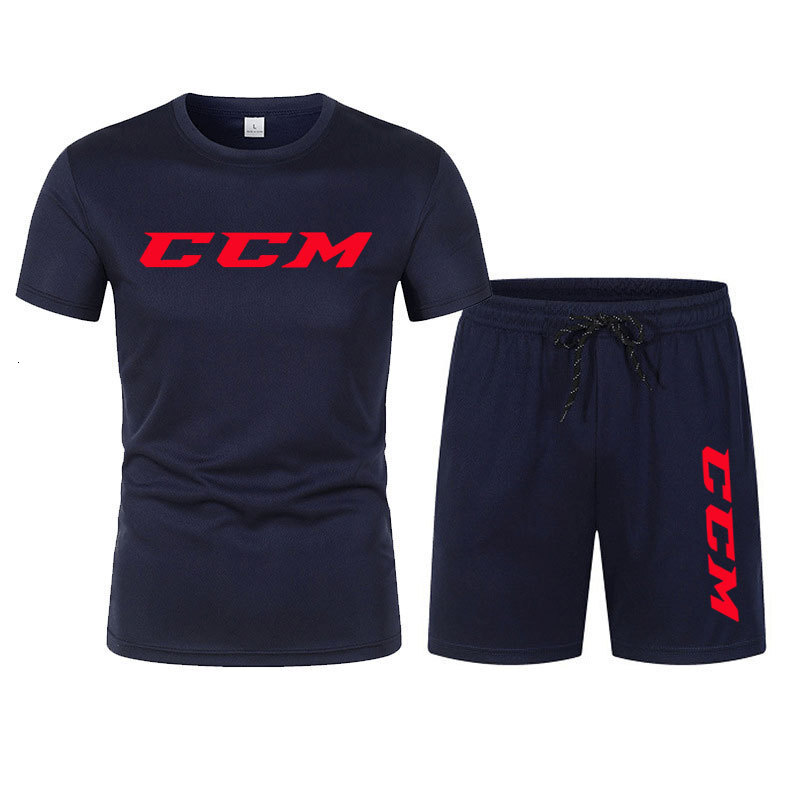 Designer's set: Men's summer sport quick-drying set, short-sleeved mesh T-shirt, two-piece set, loose and decorated with CCM print